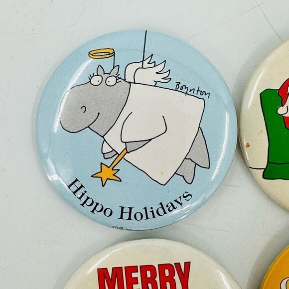 SANDRA BOYNTON Button Pin Lot! Hippo Holidays Furry Christmas HO HO Hum Merry - Picture 2 of 7